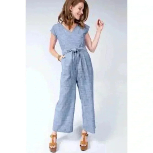 Uncle Frank Dolman Cropped Wide Leg Jumpsuit Waist Sash In Indigo Blue Size S - Picture 1 of 12